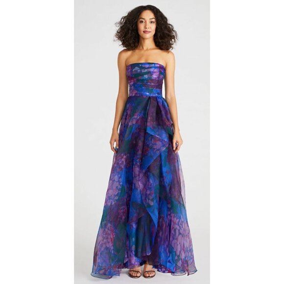 NWT Theia Dorian Strapless Floral Print Organza Gown Size 10 $945 [jb] - Picture 1 of 15